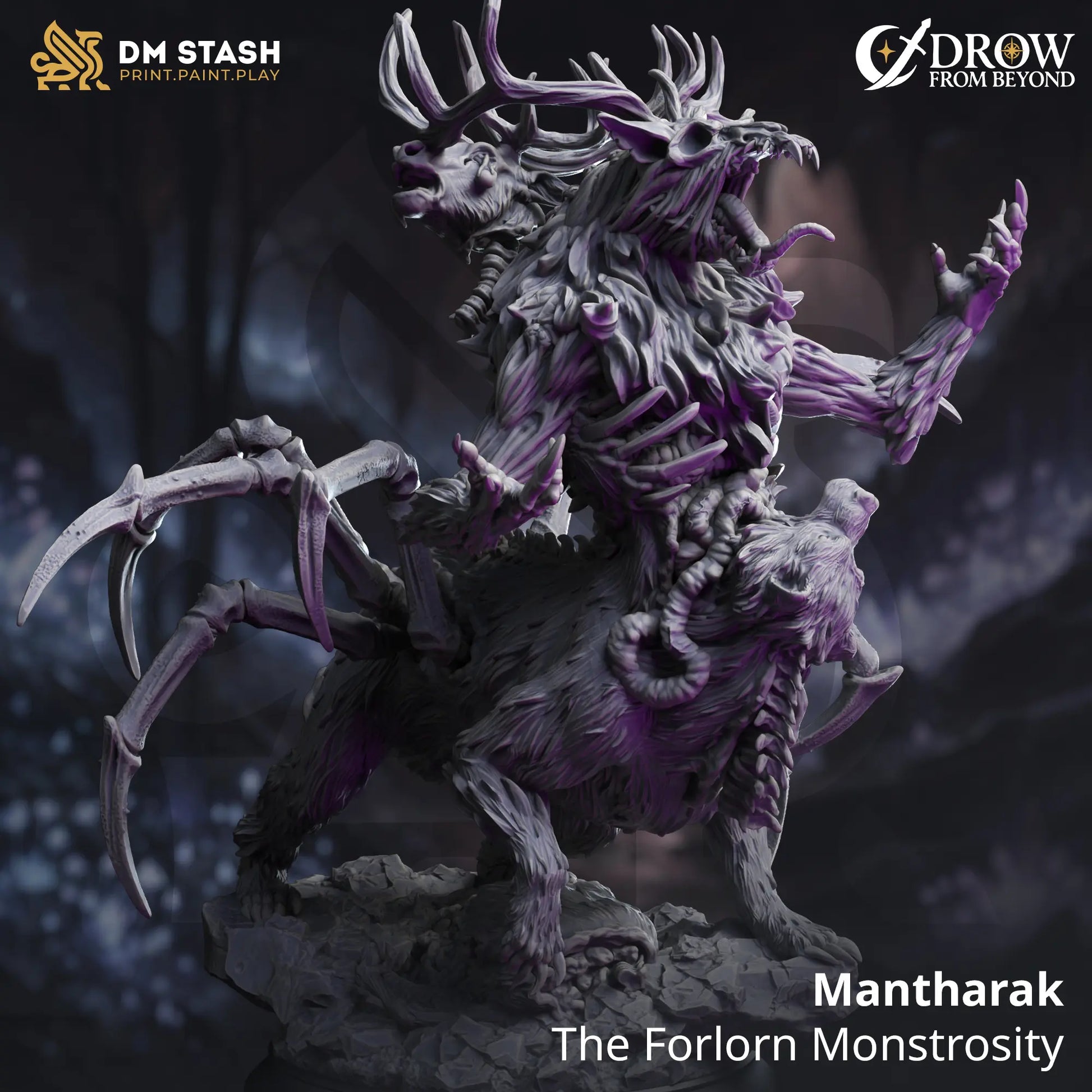 Mantharak – towering monstrosity miniature with claws, horns, and grotesque body fusion, ideal for horror boss battles in TTRPGs