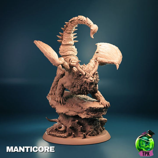 Manticore resin miniature with wings and venomous tail, available in 32mm and 40mm scale.