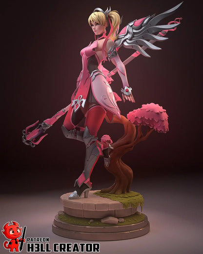 Mercy Overwatch figure angled view with staff and wings