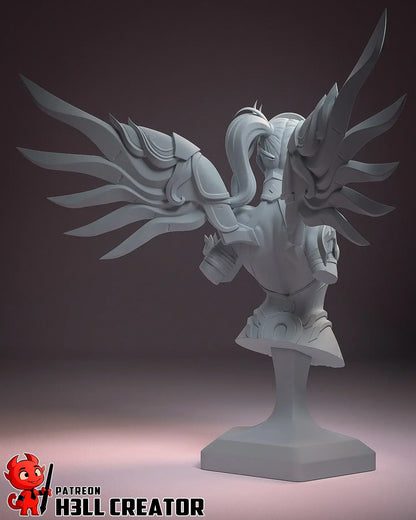 Back of raw resin Mercy Overwatch bust showing detailed wings