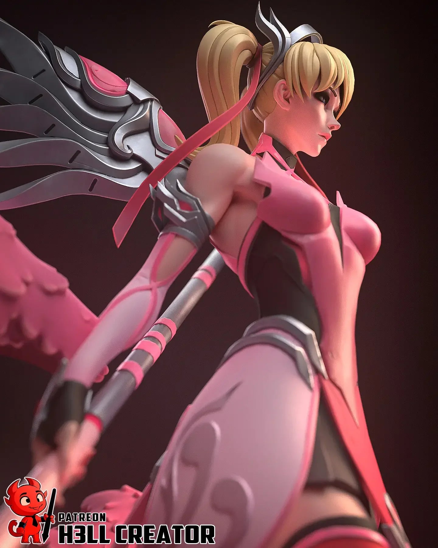 Mercy Overwatch figure angled view with staff and wings
