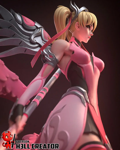 Mercy Overwatch figure angled view with staff and wings
