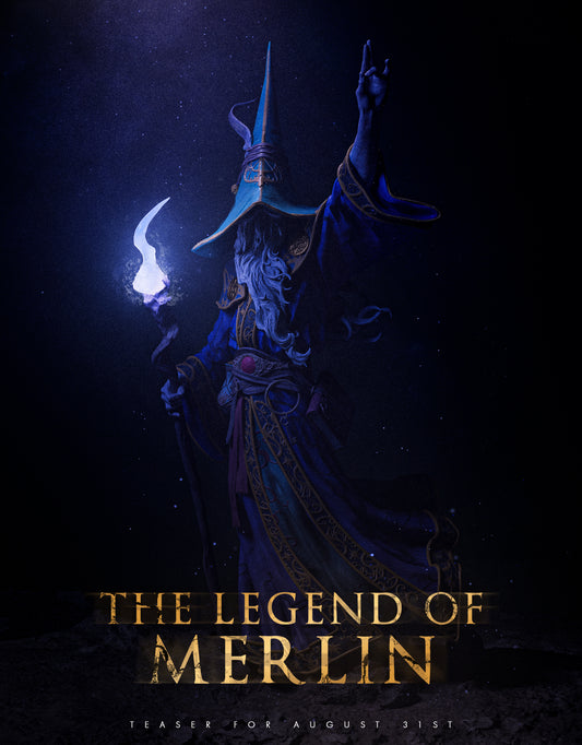 Merlin resin wizard statue with staff and spellbook, available in 1:6 and 1:9 scales – finished raw, primed, or painted.