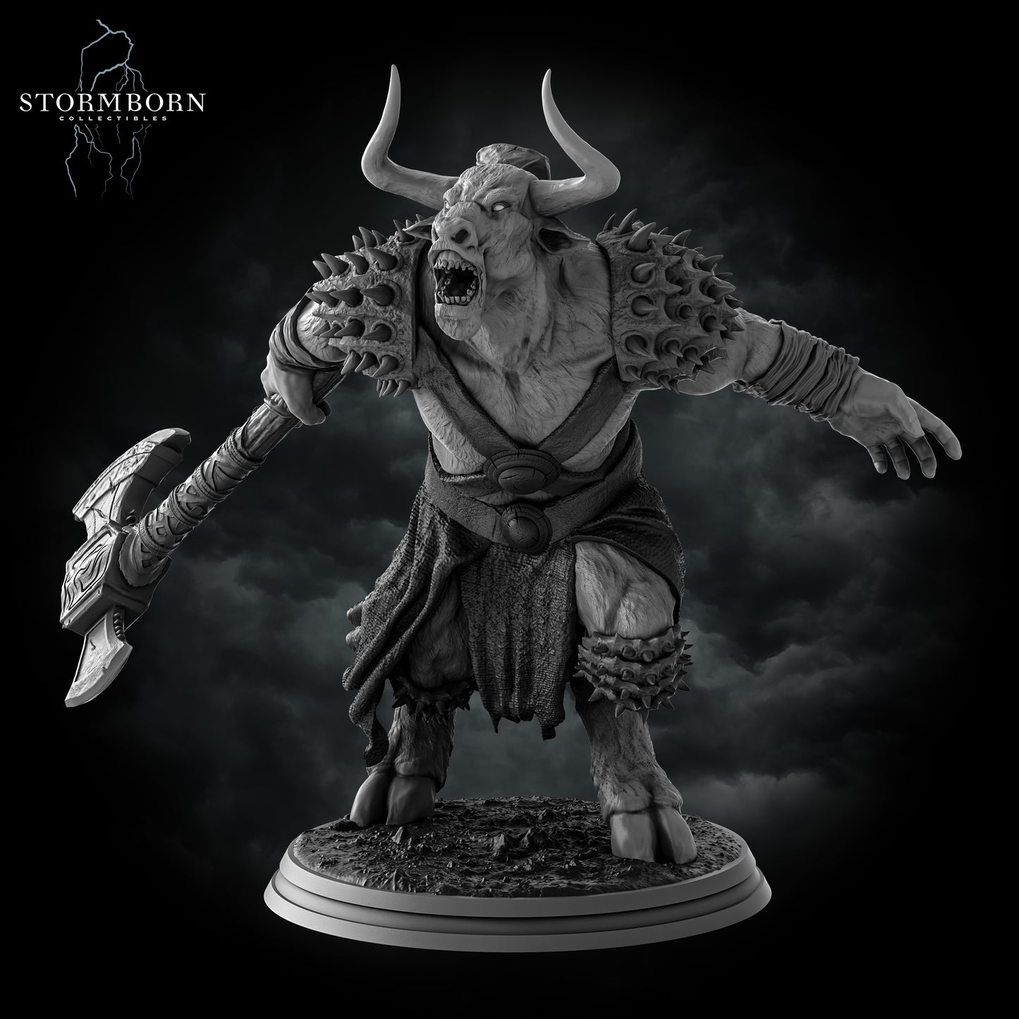 Minotaur resin miniature 32mm and 75mm scale fantasy monster figure with double axe and spiked armor – D&K Custom Prints