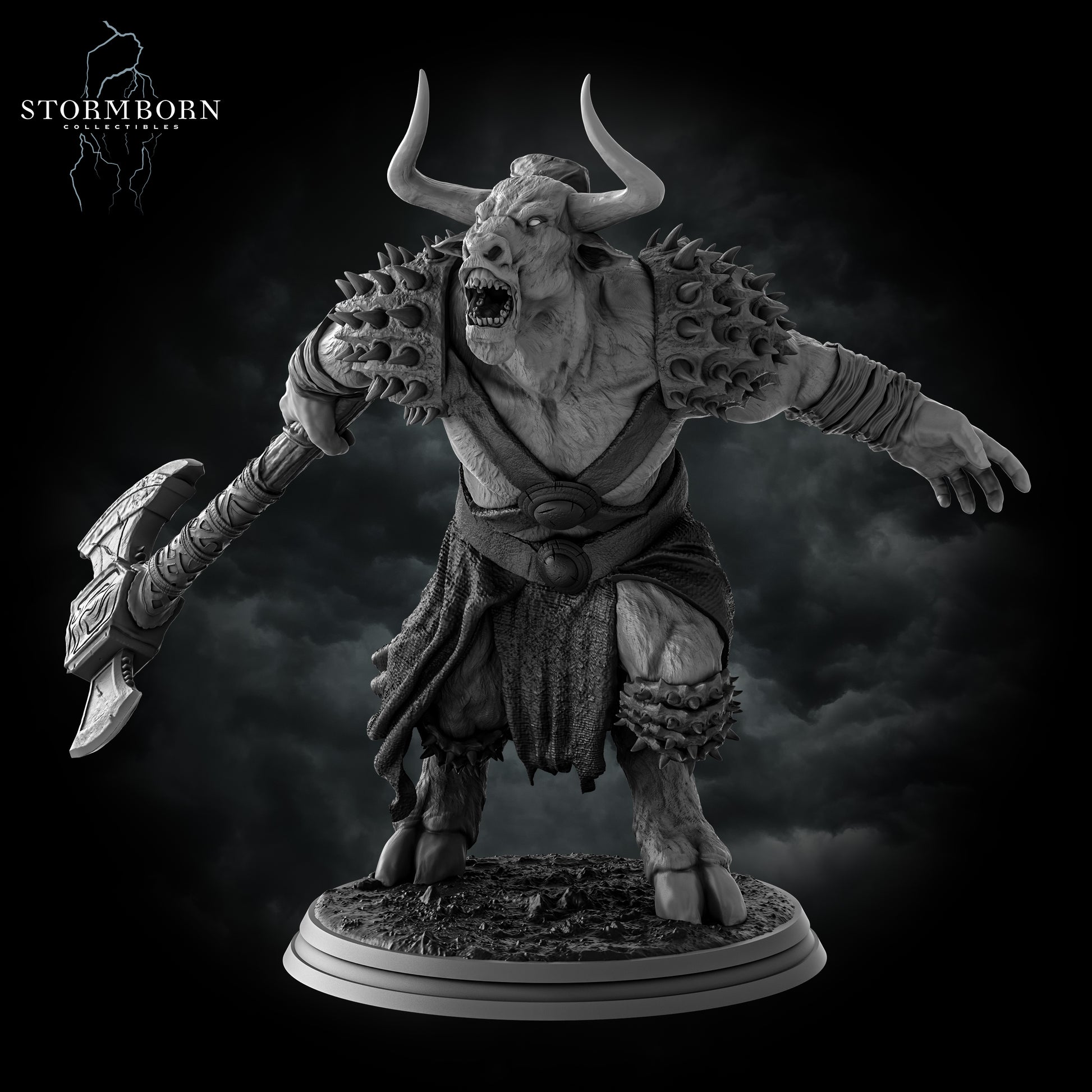 Minotaur resin miniature 32mm and 75mm scale fantasy monster figure with double axe and spiked armor – D&K Custom Prints