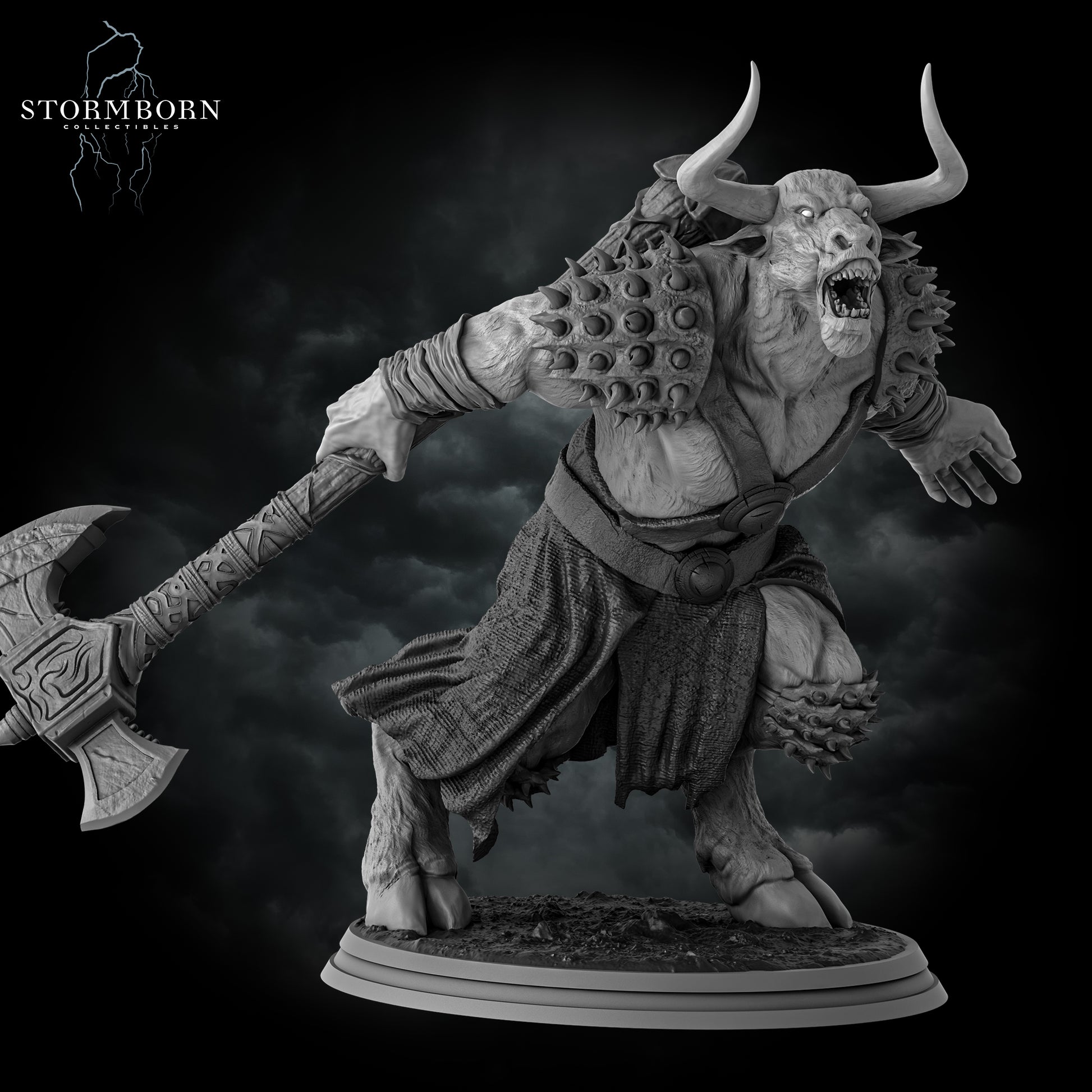 Minotaur resin miniature 32mm and 75mm scale fantasy monster figure with double axe and spiked armor – D&K Custom Prints
