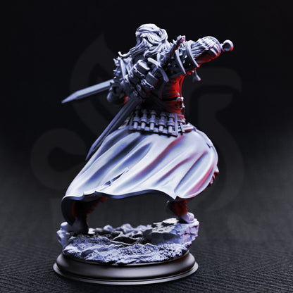 Mortimer Who Danced With Death Professional Hexhunter resin miniature, masked vampire hunter with greatsword – gothic TTRPG hero