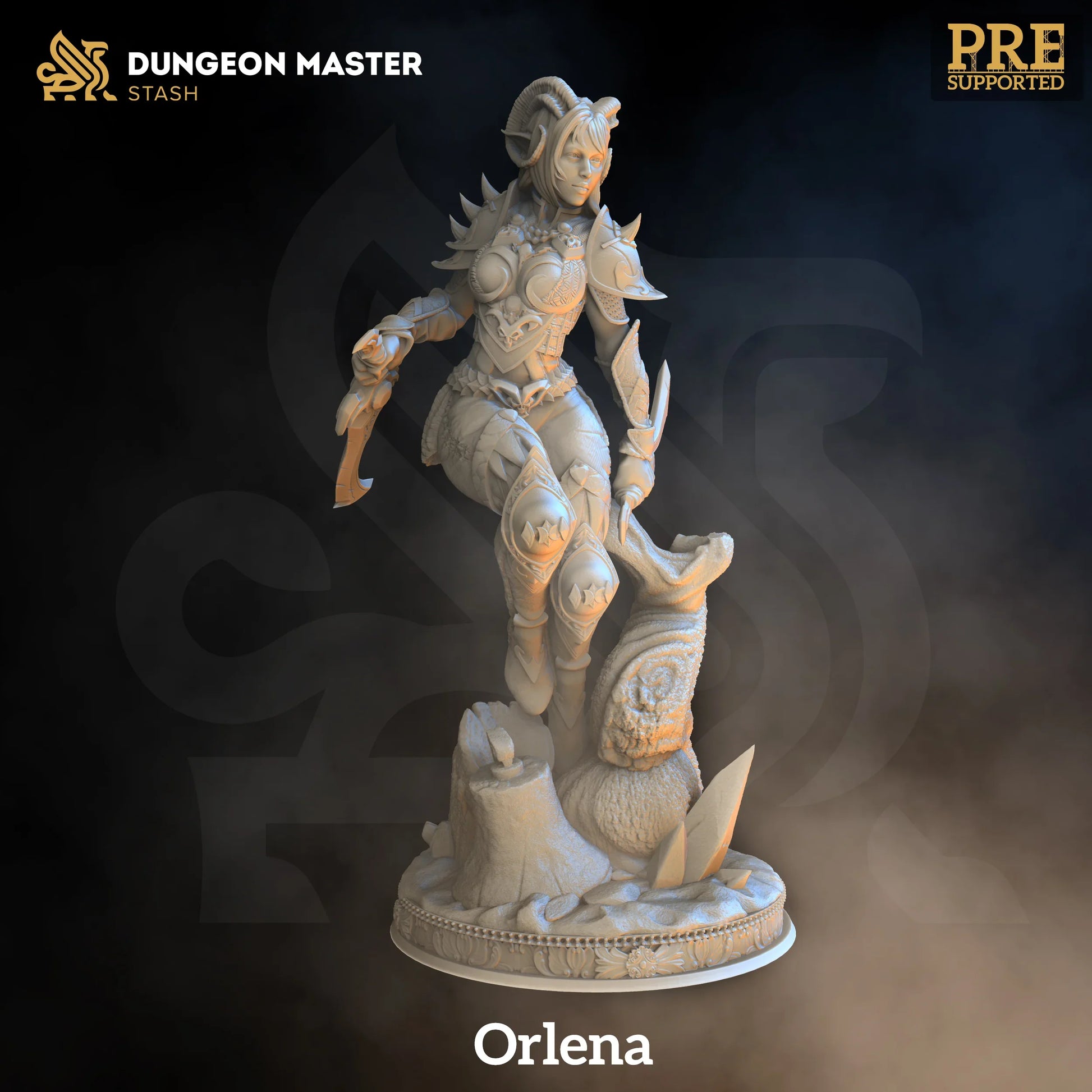 Orlena horned Tiefling rogue female miniature with dual daggers