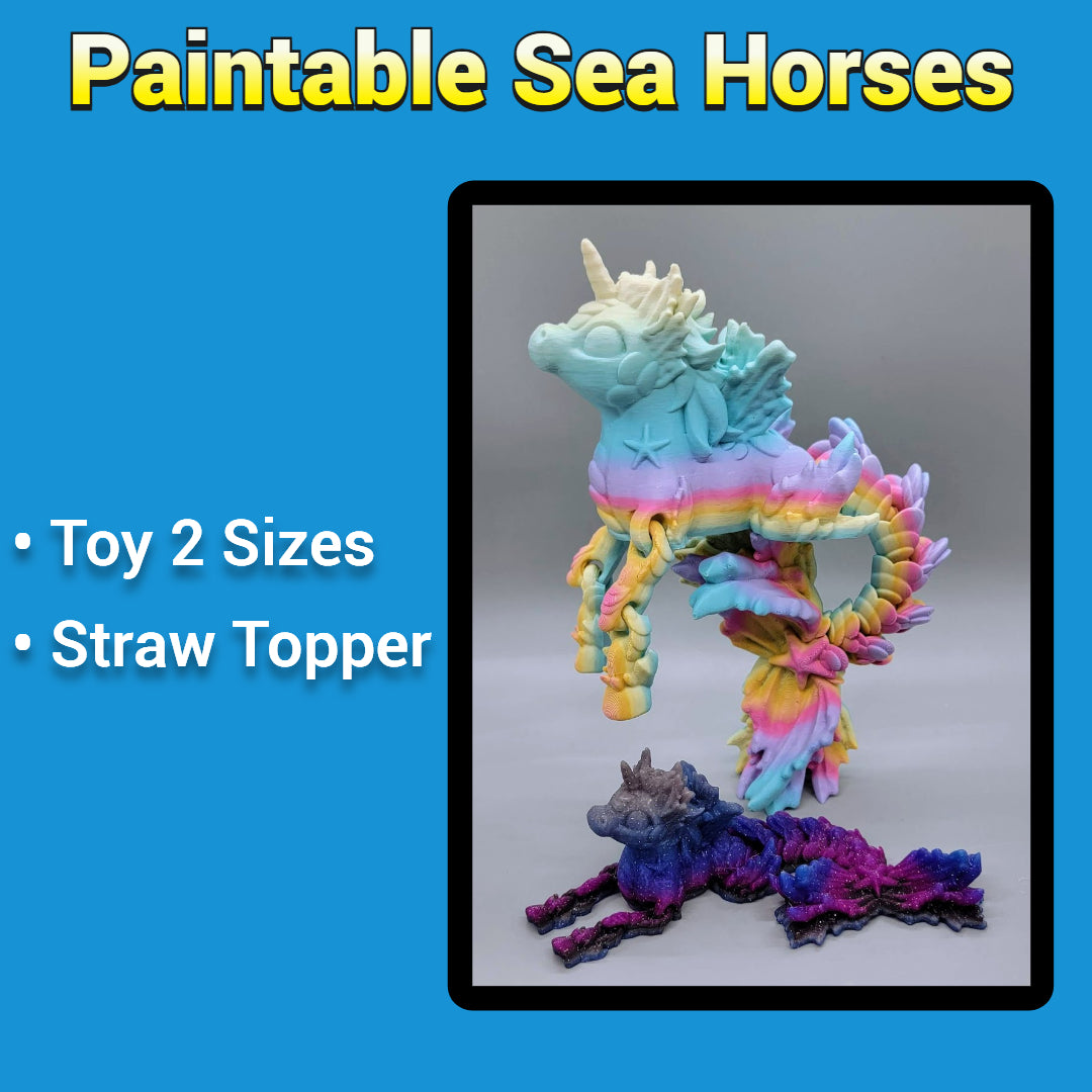 Paintable Articulated Sea Horse Toy or Straw Topper