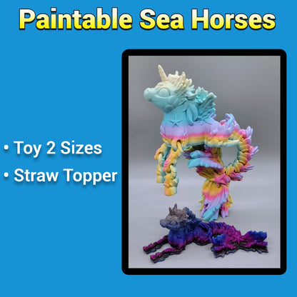 Paintable Articulated Sea Horse Toy or Straw Topper