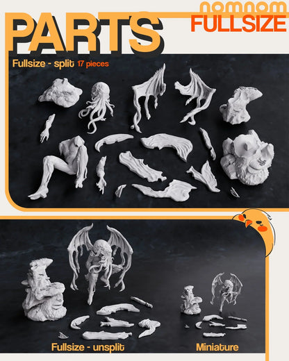 Cthulhu figure with exploded parts layout showing 17 pieces