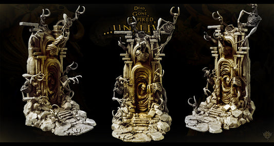 3D printed Portal of Undead Summoning diorama showing skeletal figures emerging from a cursed gateway.
