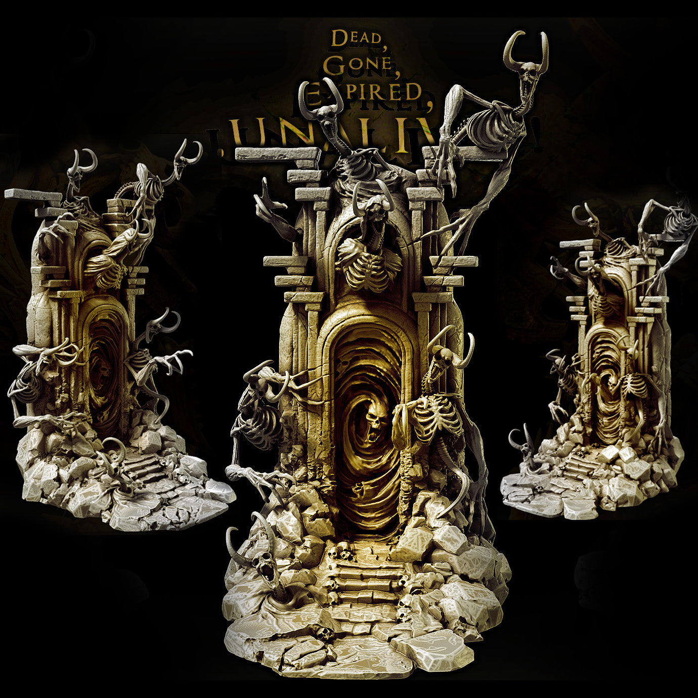 3D printed Portal of Undead Summoning diorama showing skeletal figures emerging from a cursed gateway.