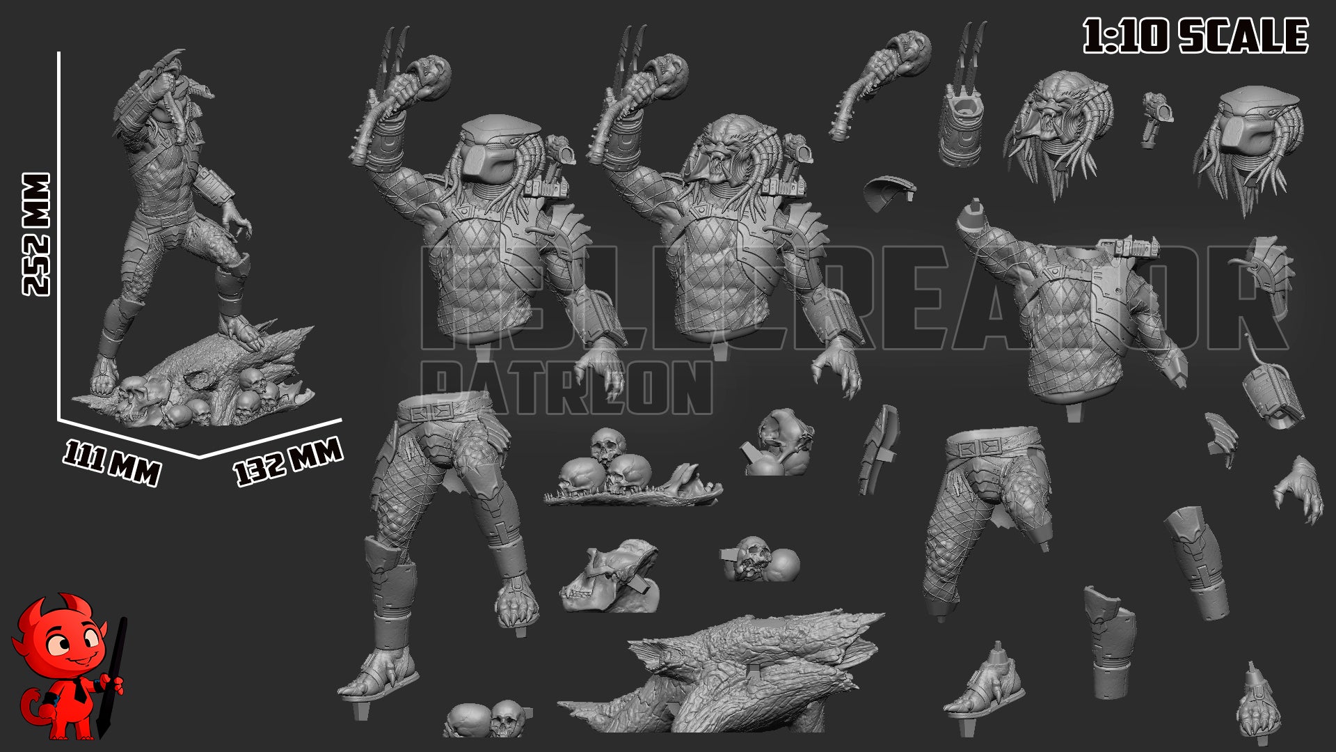 Predator fan art resin miniature 1:10 scale alien hunter display statue with skull base masked or unmasked head option