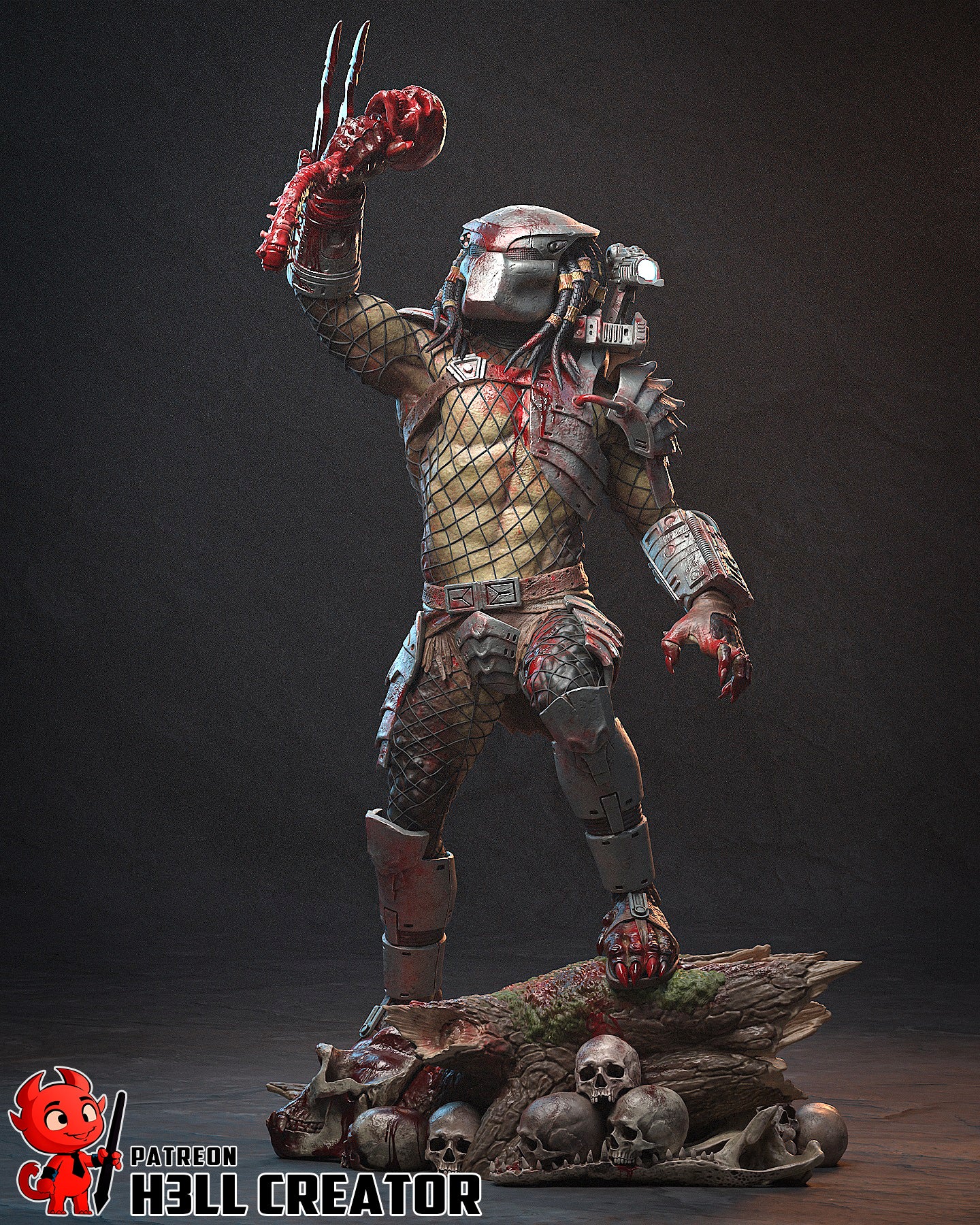 Predator fan art resin miniature 1:10 scale alien hunter display statue with skull base masked or unmasked head option