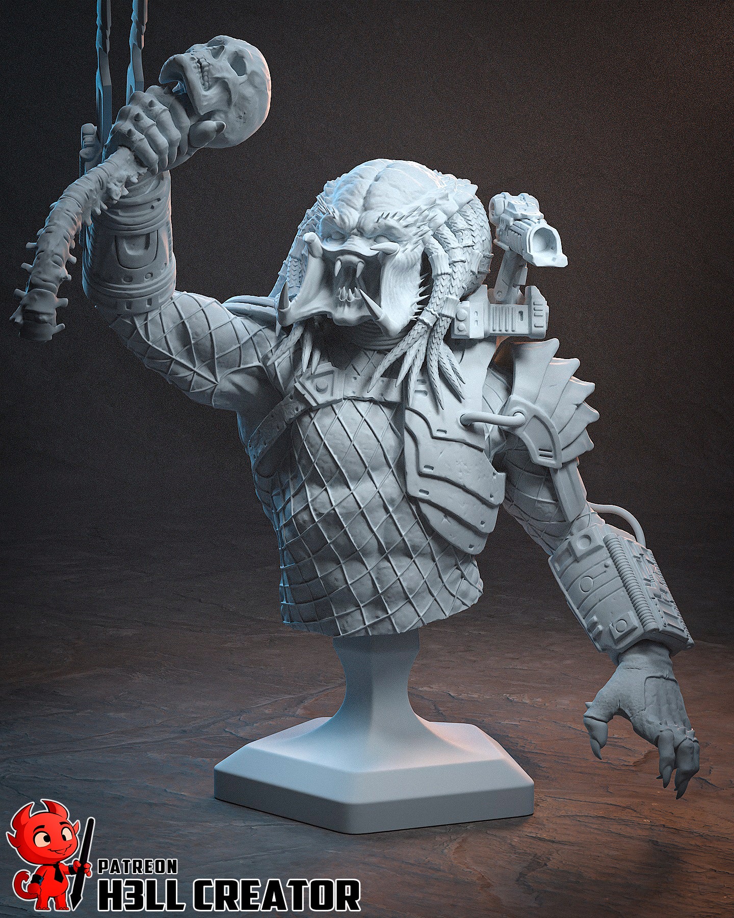 Predator fan art resin miniature 1:10 scale alien hunter display statue with skull base masked or unmasked head option