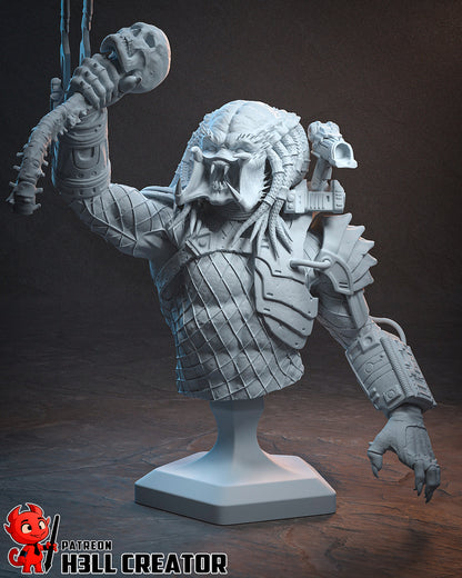 Predator fan art resin miniature 1:10 scale alien hunter display statue with skull base masked or unmasked head option