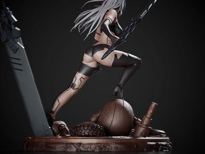 Statue of a female character with a bow on a dark background