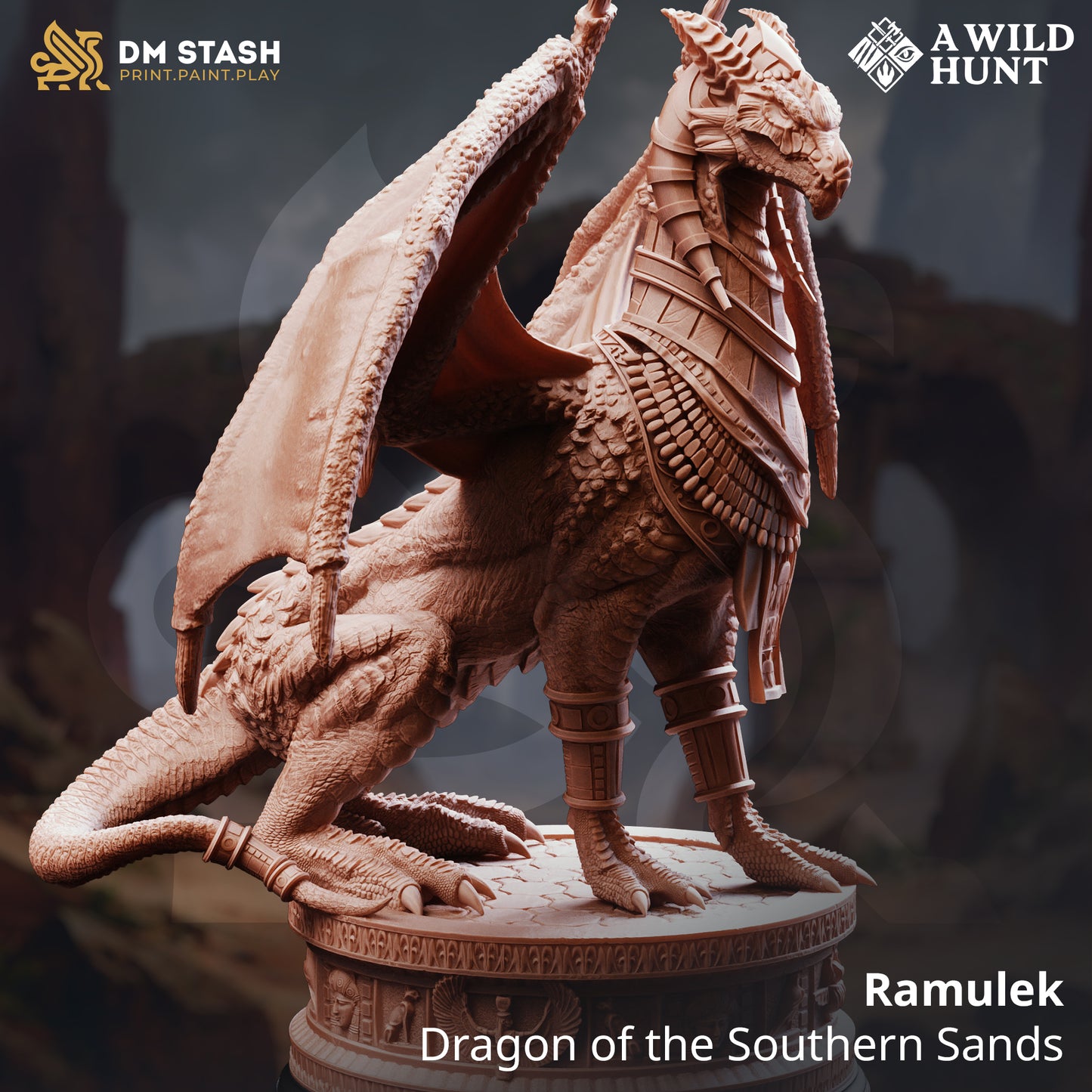 Ramulek Dragon of the Southern Sands resin dragon boss miniature for D&D and Pathfinder, available in 32mm and 75mm scales from D&K Custom Prints