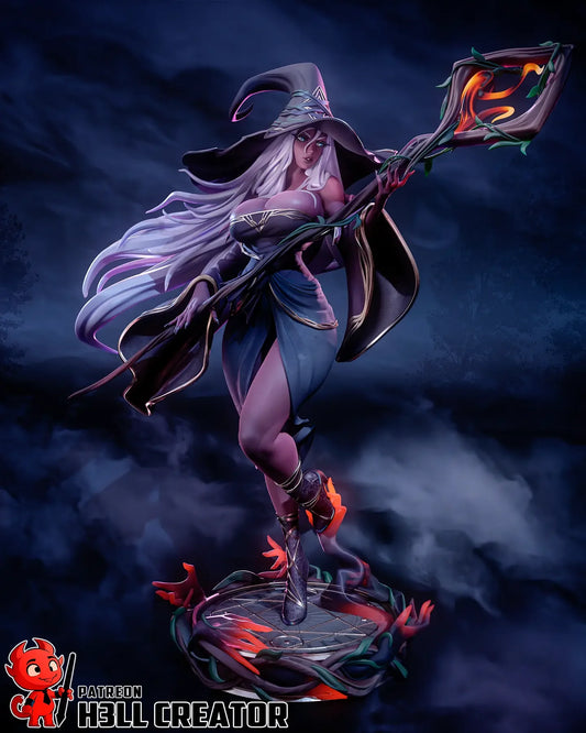 Recluse witch fan art statue with staff, 1:12 scale resin