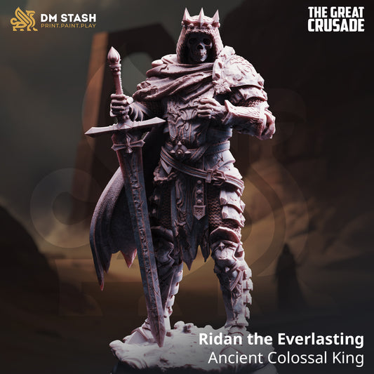 Ridan the Everlasting undead skeleton king resin miniature 32mm & 75mm scale boss encounter