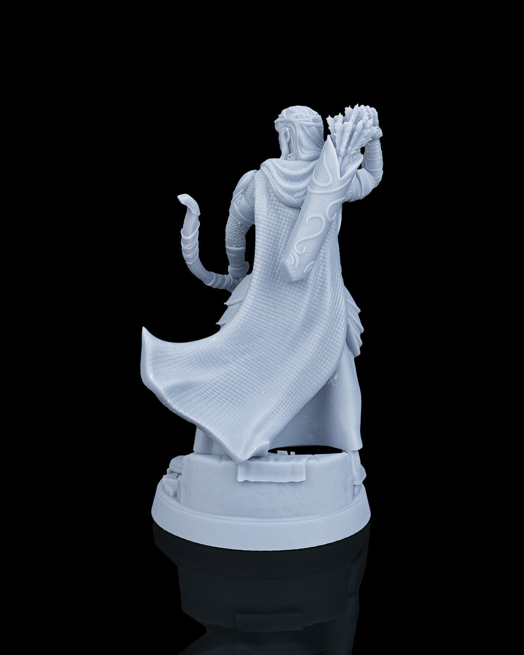 Rear view of the Sharpshooter Elf Ranger miniature highlighting the textured cape and detailed quiver.