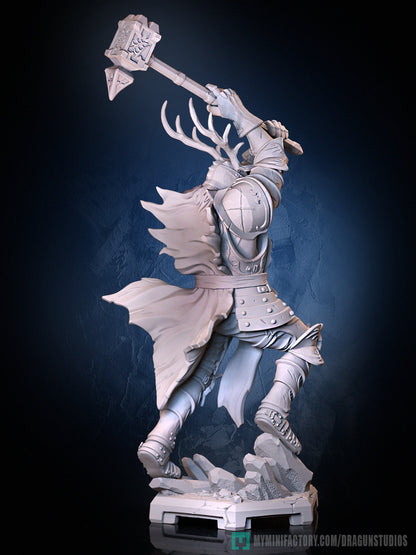 Rear view of Royal Crusher miniature showing flowing tabard and intricate plate armor detail.