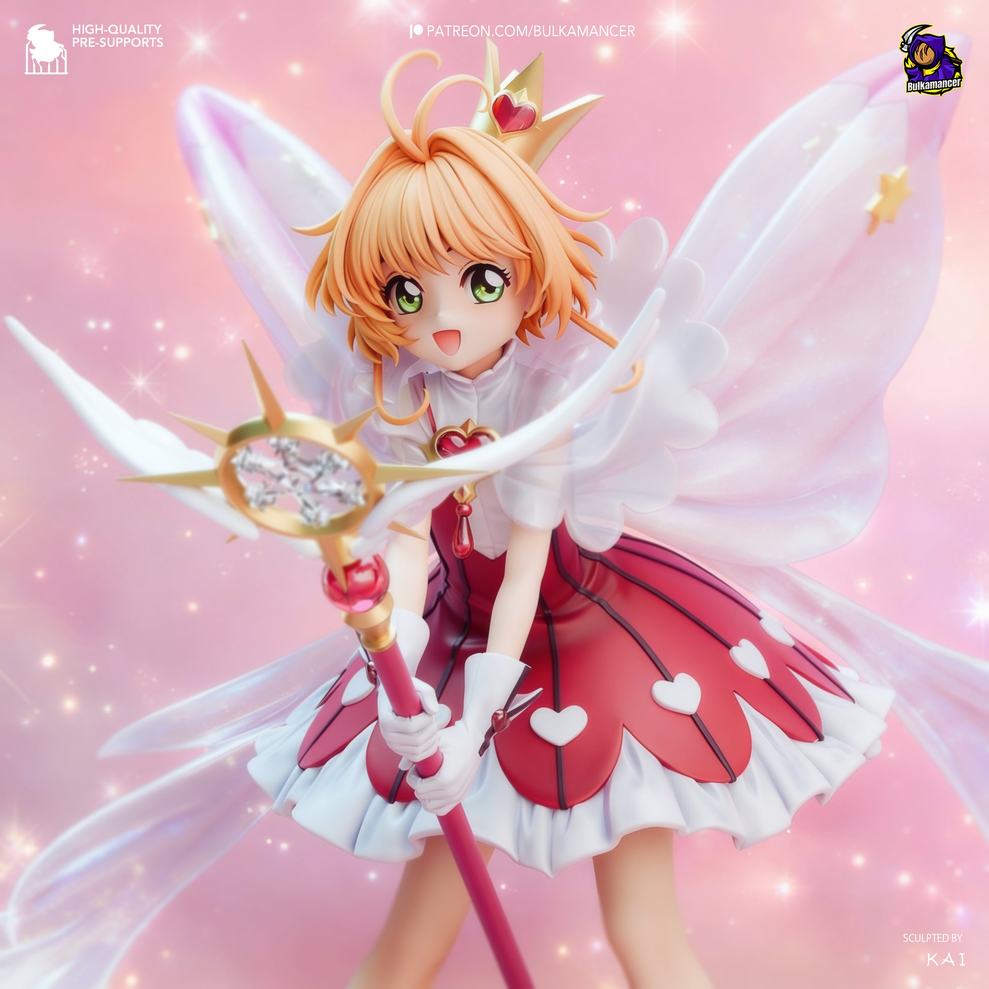 Cardcaptor Sakura 1:8 scale resin fan art statue with wings and magical staff on rose base