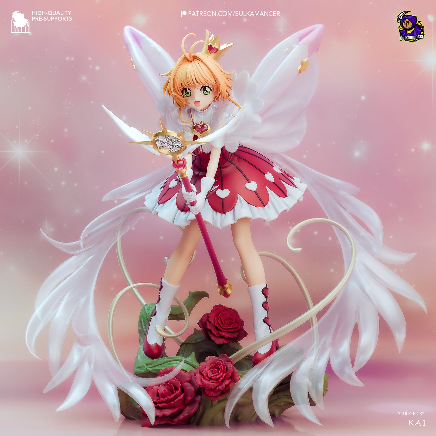 Cardcaptor Sakura 1:8 scale resin fan art statue with wings and magical staff on rose base