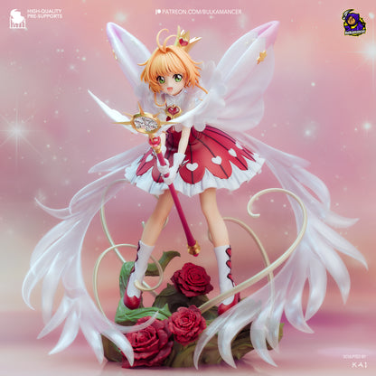 Cardcaptor Sakura 1:8 scale resin fan art statue with wings and magical staff on rose base