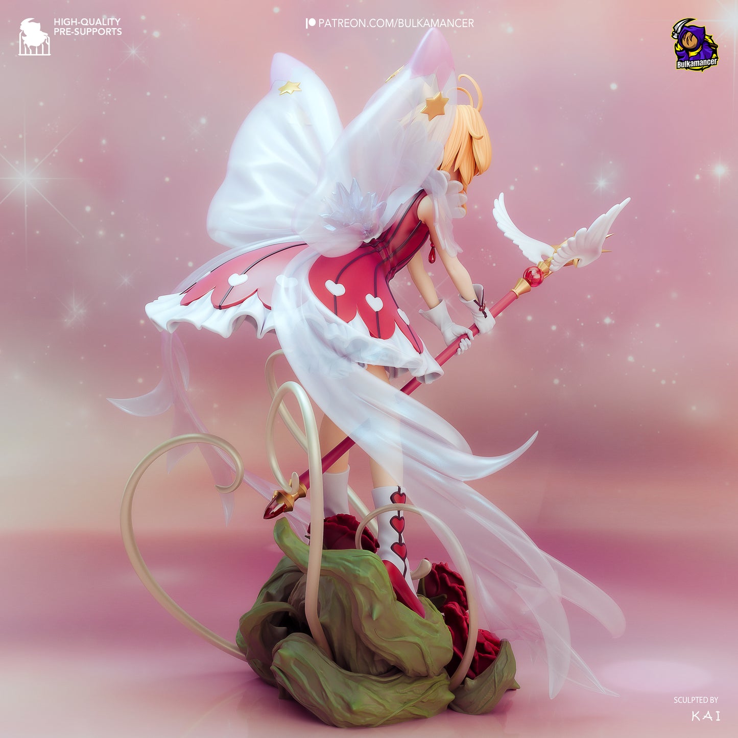 Cardcaptor Sakura 1:8 scale resin fan art statue with wings and magical staff on rose base
