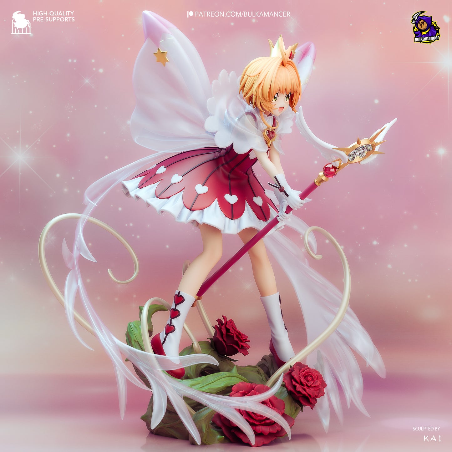Cardcaptor Sakura 1:8 scale resin fan art statue with wings and magical staff on rose base