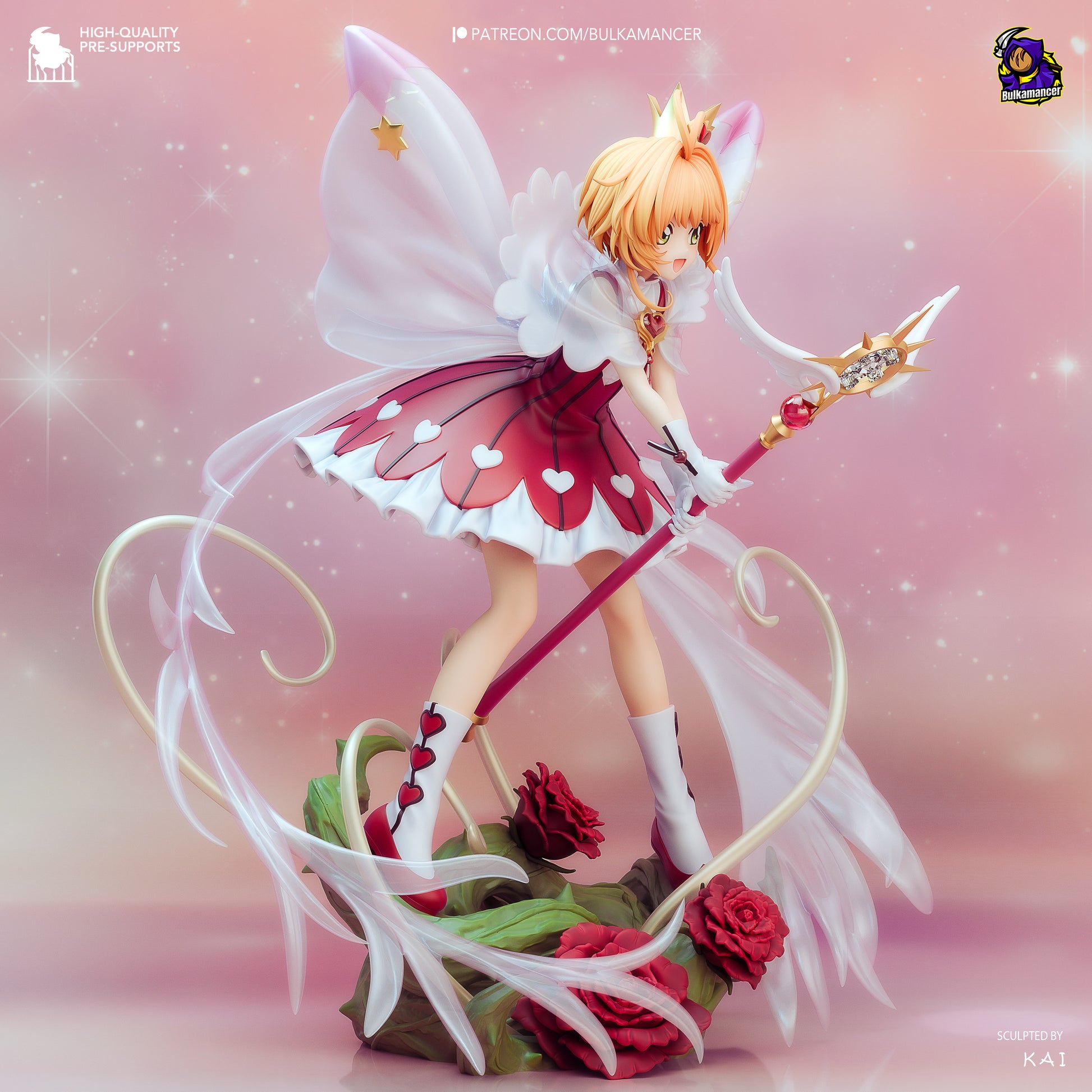 Cardcaptor Sakura 1:8 scale resin fan art statue with wings and magical staff on rose base