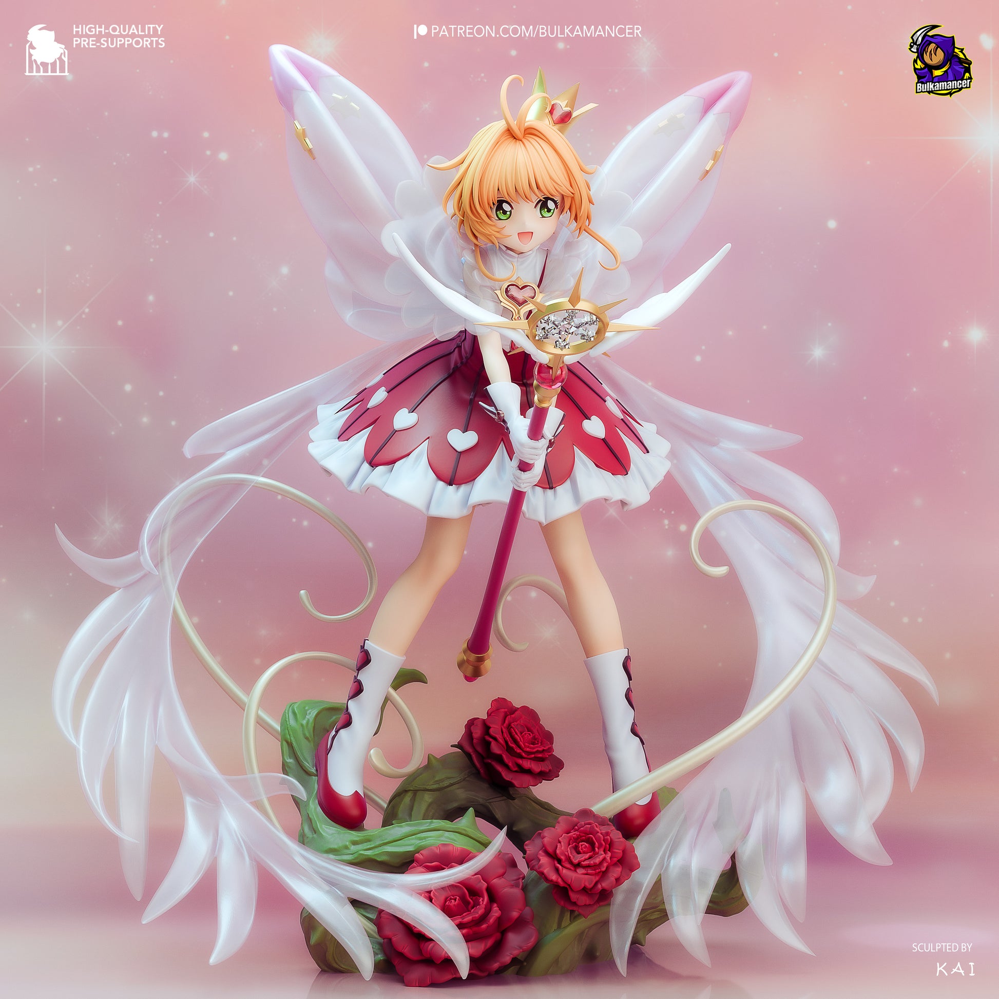 Cardcaptor Sakura 1:8 scale resin fan art statue with wings and magical staff on rose base