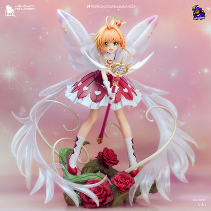 Cardcaptor Sakura 1:8 scale resin fan art statue with wings and magical staff on rose base