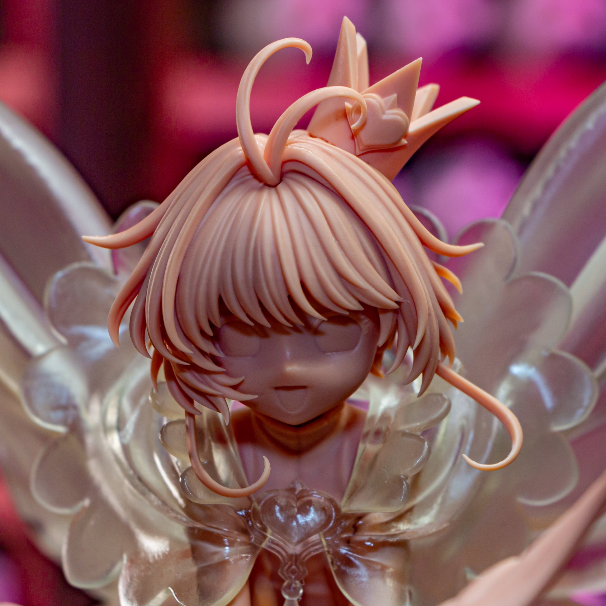 Cardcaptor Sakura 1:8 scale resin fan art statue with wings and magical staff on rose base, test print