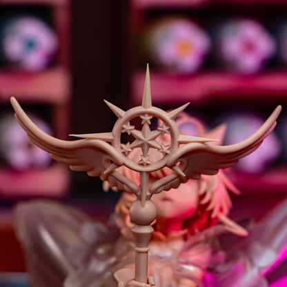 Cardcaptor Sakura 1:8 scale resin fan art statue with wings and magical staff on rose base, test print