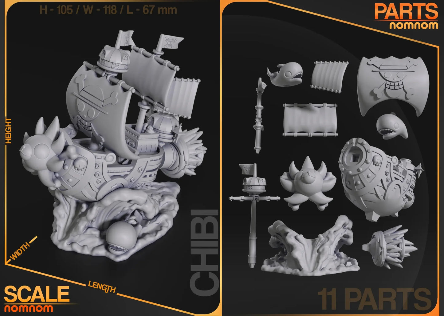 Chibi Thousand Sunny One Piece figure scale size and parts diagram