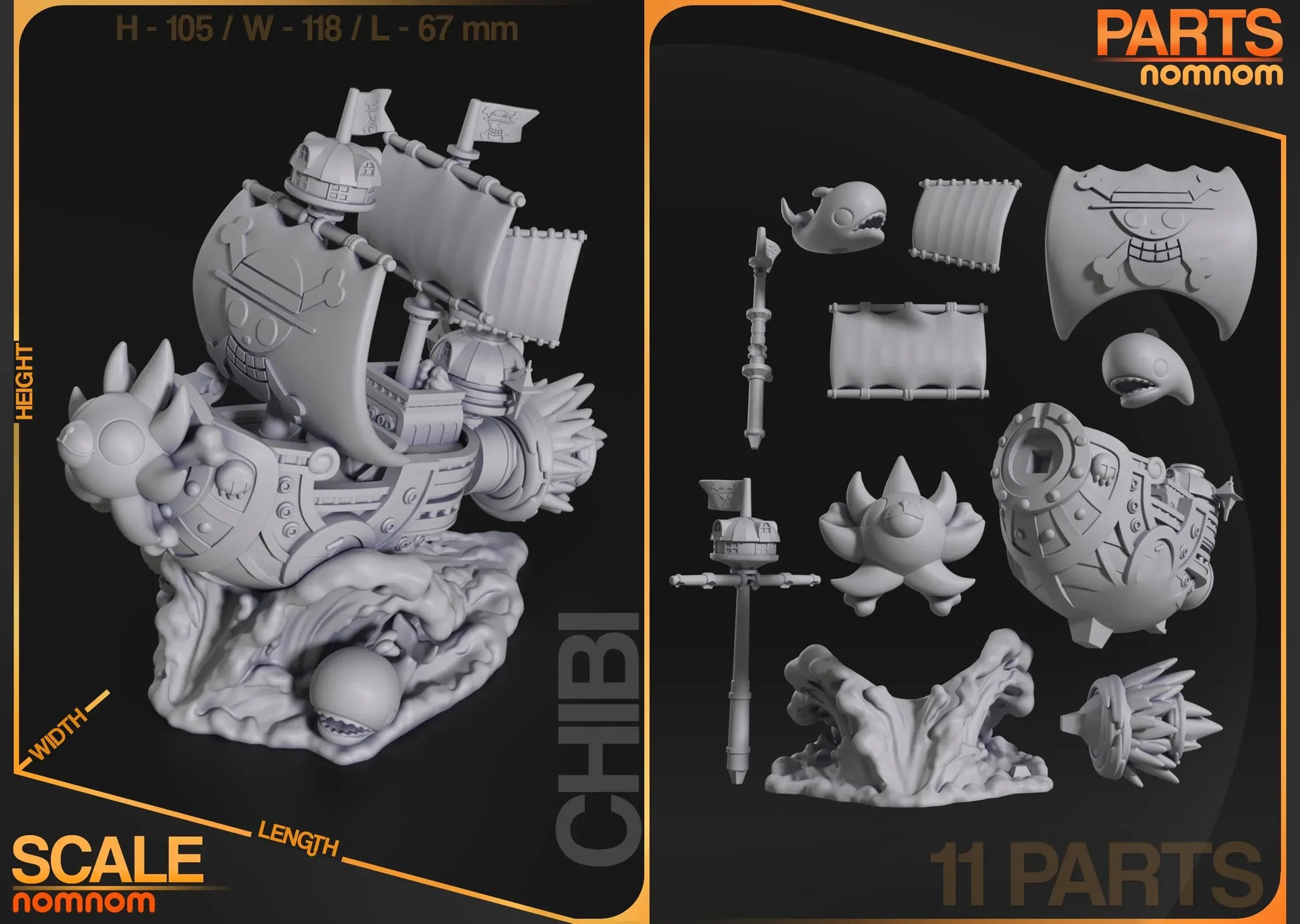 Chibi Thousand Sunny One Piece figure scale size and parts diagram