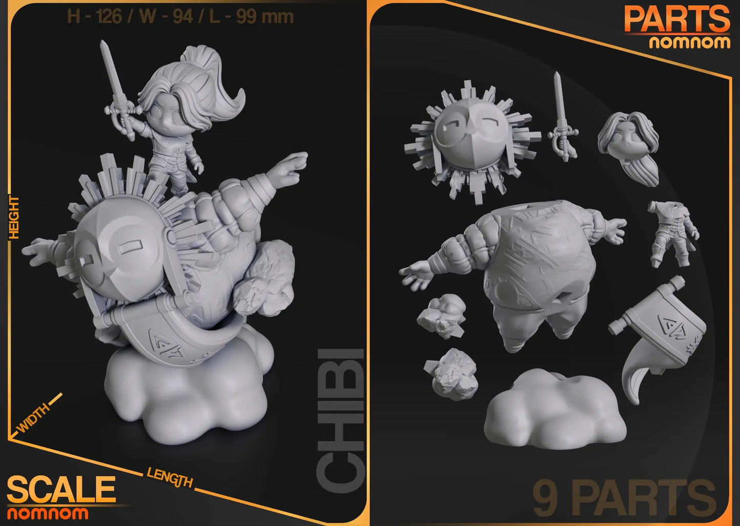 Image showing scale dimensions and 9 part assembly layout