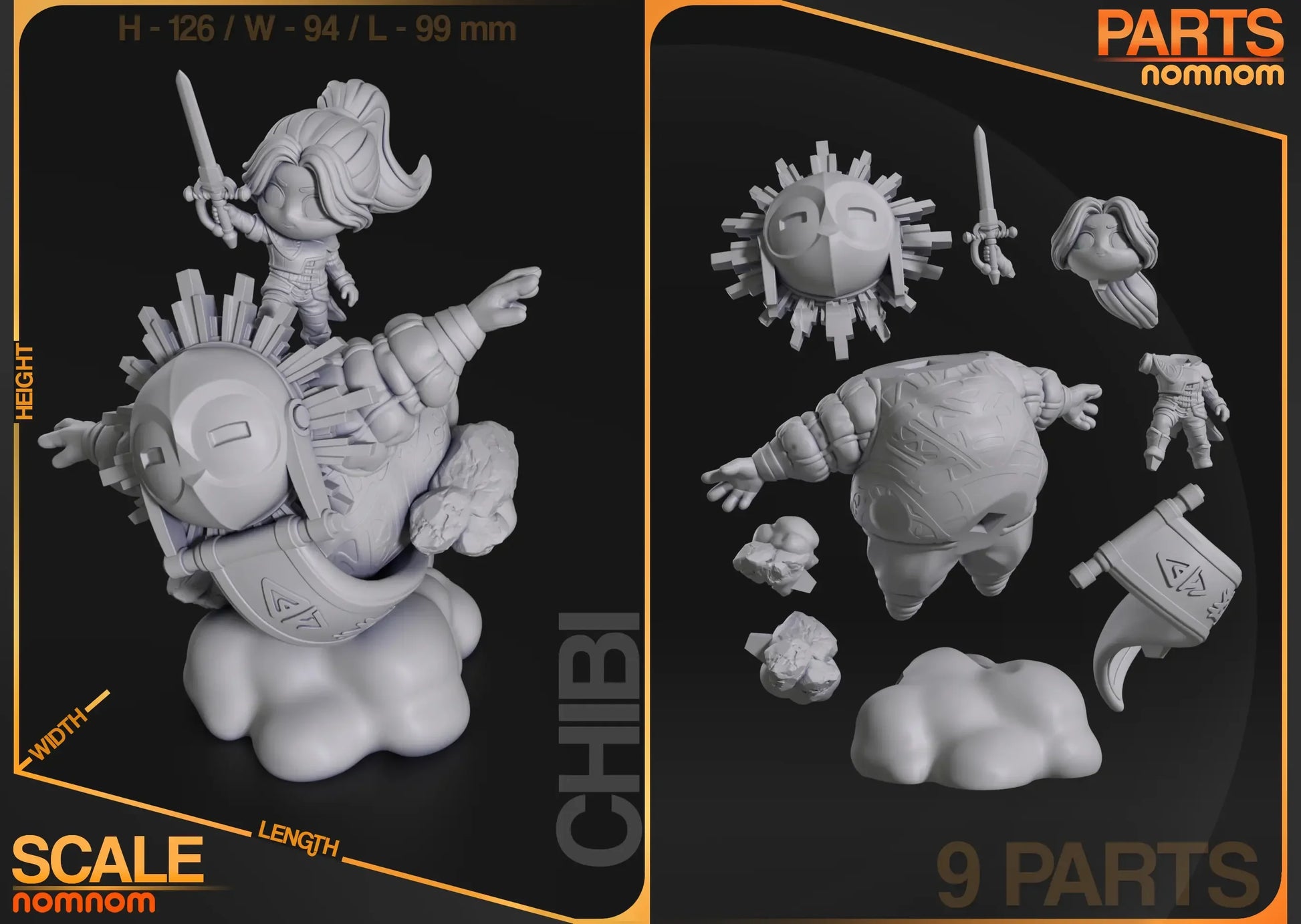 Image showing scale dimensions and 9 part assembly layout
