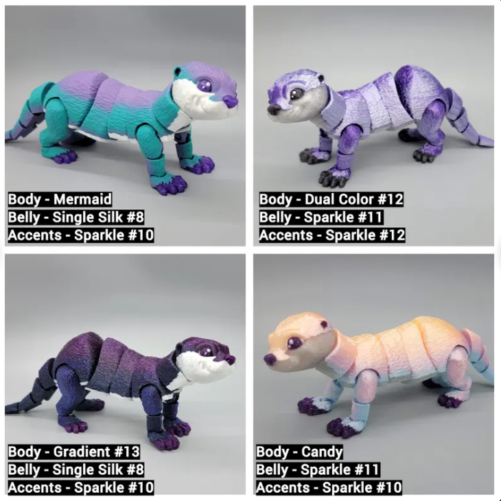 Articulated River Otter Toy – 3D Printed, Posable, Hand-Held Fidget, Custom Colors