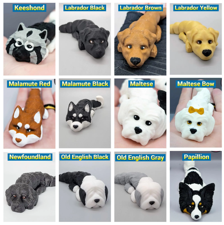Flexi Dog Toy or Keychain | 3D Printed | Sensory Play | Custom Colors Available