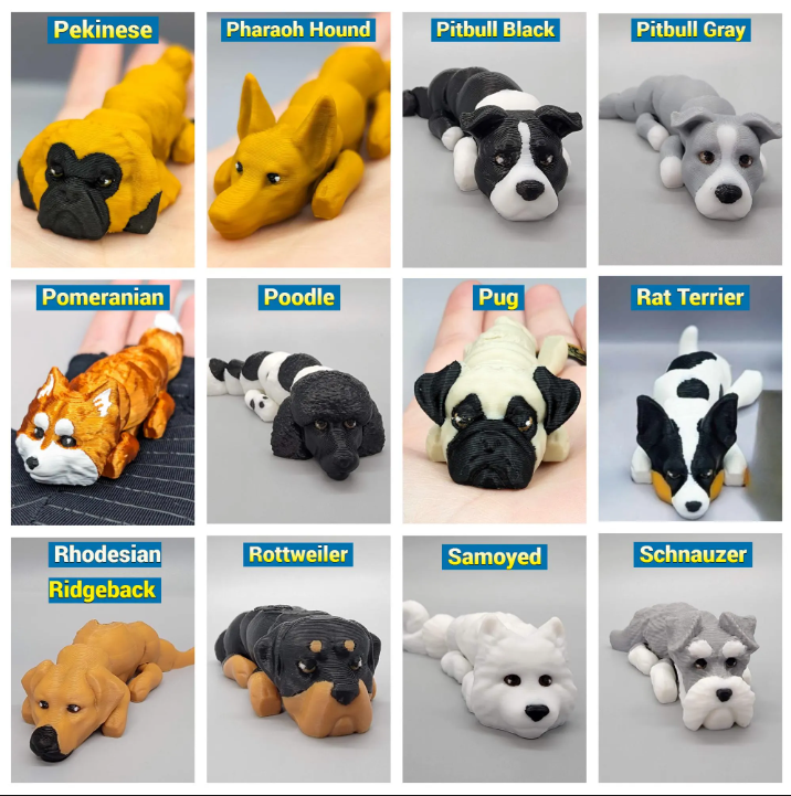 Flexi Dog Toy or Keychain | 3D Printed | Sensory Play | Custom Colors Available