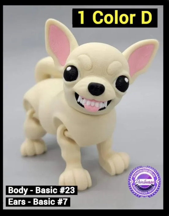 3D Printed Articulated Chihuahua Toy – Custom Faces & Colors in 2 Sizes