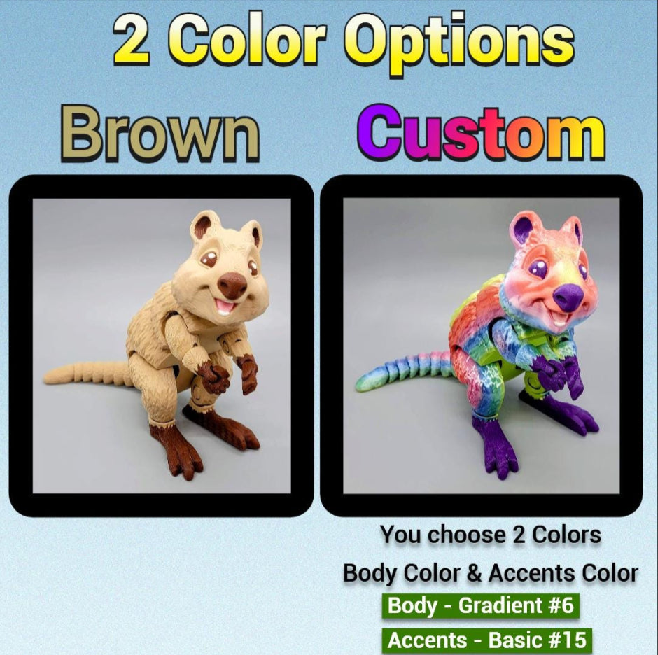 Juguete articulado Quokka, Wallaby, Fidget, colorido, flexible, sensorial, personalizado