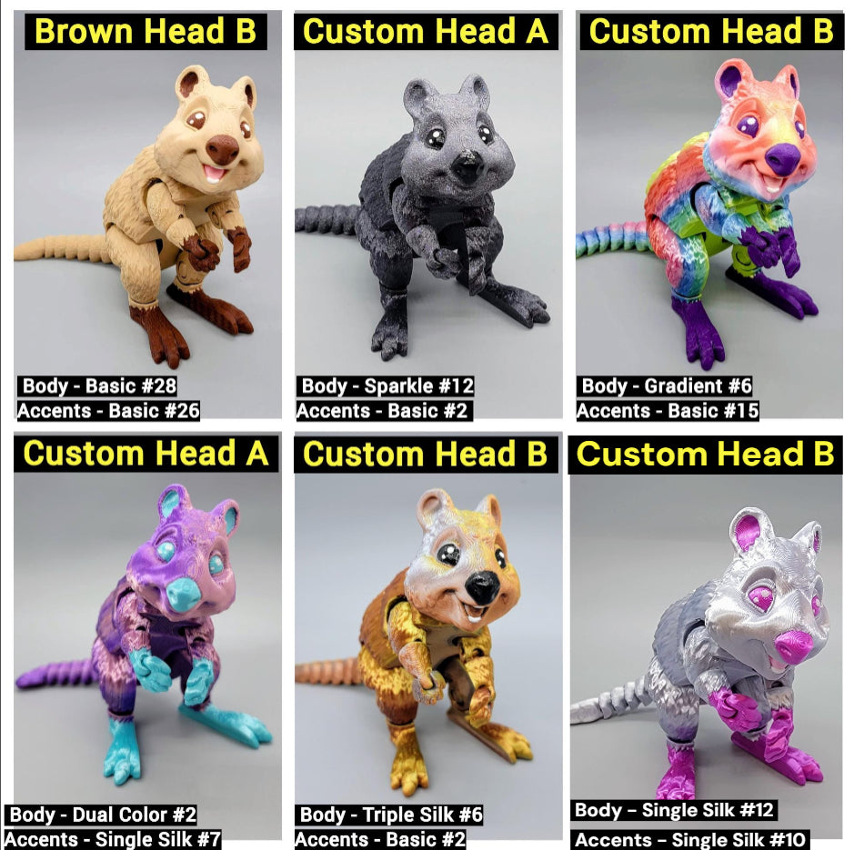 Juguete articulado Quokka, Wallaby, Fidget, colorido, flexible, sensorial, personalizado