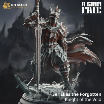 Void Knight miniature Ser Elias the Forgotten in jagged armor with greatsword on broken ruins base