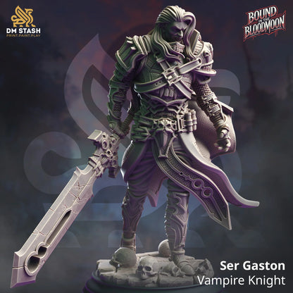 Ser Gaston vampire knight miniature by DM Stash with cursed sword and gothic armor from Bound in the Bloodmoon collection