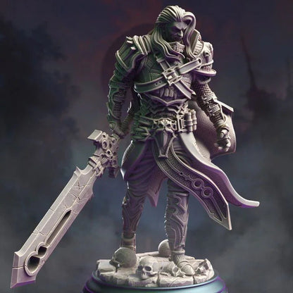 Ser Gaston vampire knight miniature with cursed greatsword and gothic armor on skull base